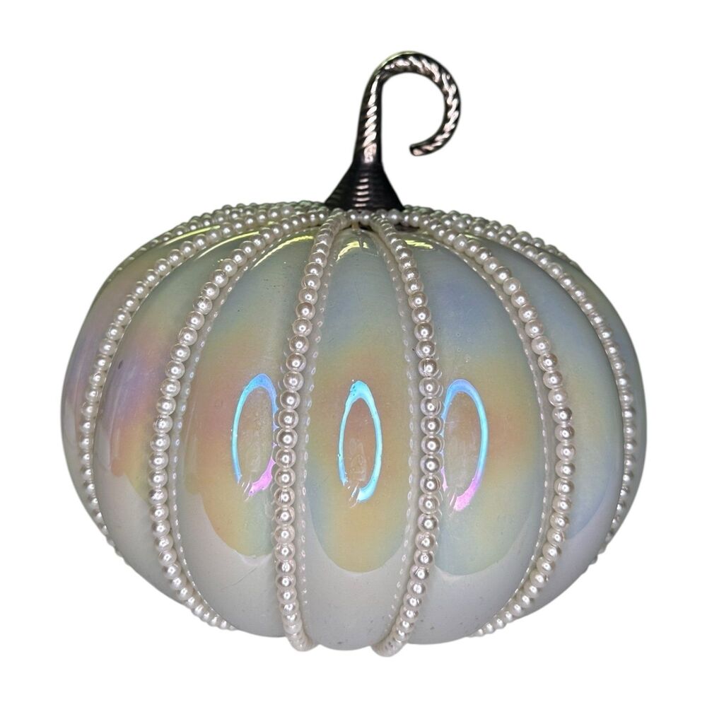 Vintage Handmade Iridescent Glass Pumpkin W/ Pearls